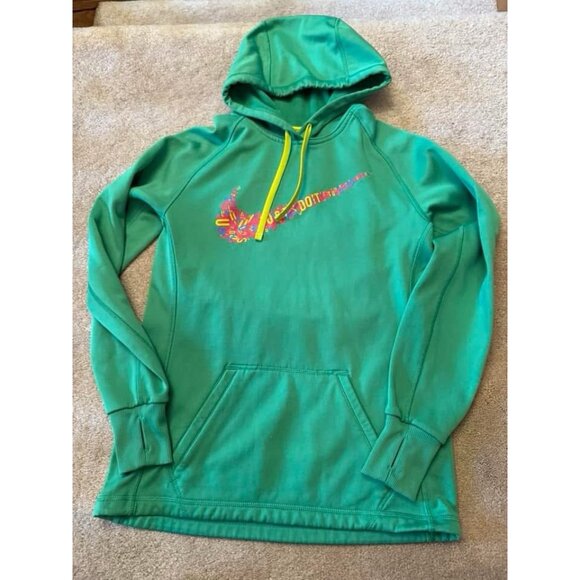 NIKE Therma-Fit Womens Rainbow "Just Do It" Hoodie sz Small Bright Green - Picture 1 of 2